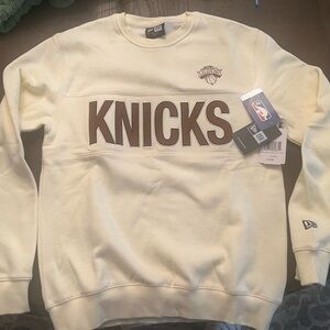 New Era New York Knicks Crewneck Sweatshirt Cream Brown Corduroy Size Small